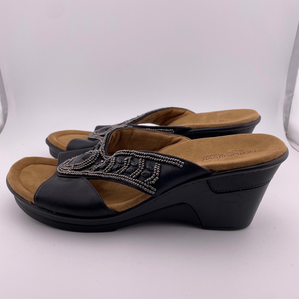 Natural Soul Women Black Wedge Sandals Embellished Size 10M‎ - Picture 5 of 8
